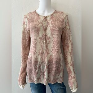 Zadig & Voltaire Henley Sweater Lightweight Linen Snake Print Beige Pink M